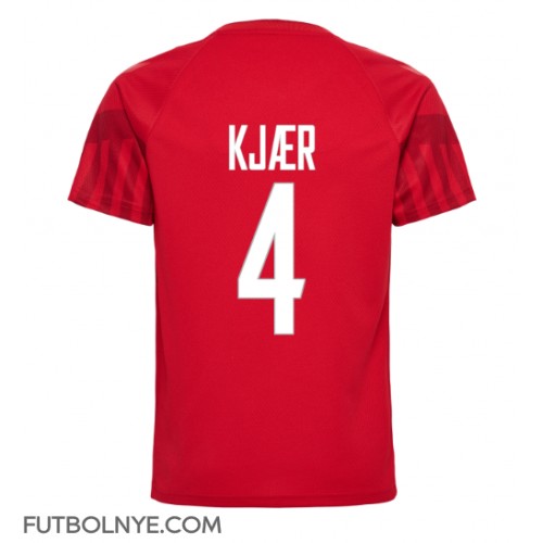 Camiseta Dinamarca Simon Kjaer #4 Primera Equipación Mundial 2022 manga corta